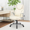 Ergonomic white PU leather office chair with flip-up armrests and rocking function, ideal for home or office use.
