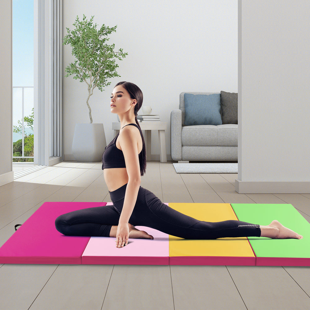 4-Panel PU Leather Folding Exercise Mat with Carrying Handles-Green - Gallery View 1 of 10