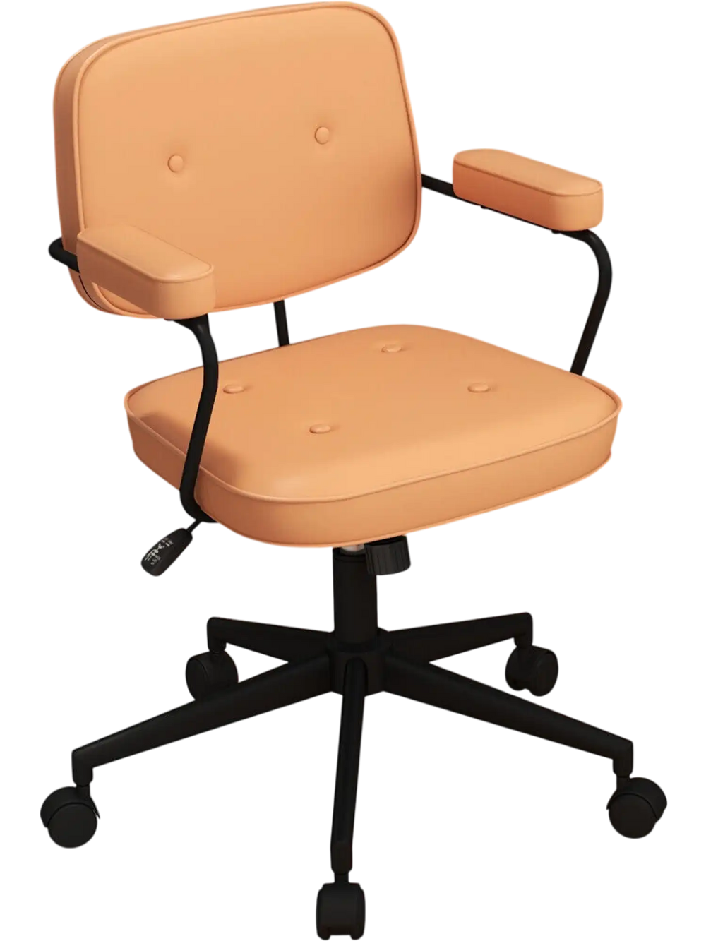 Orange PU leather office chair with ergonomic armrests and adjustable height, perfect for home or office use.