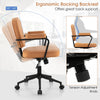 Ergonomic orange PU leather office chair with adjustable rocking backrest and rubberwood armrests for versatile use.