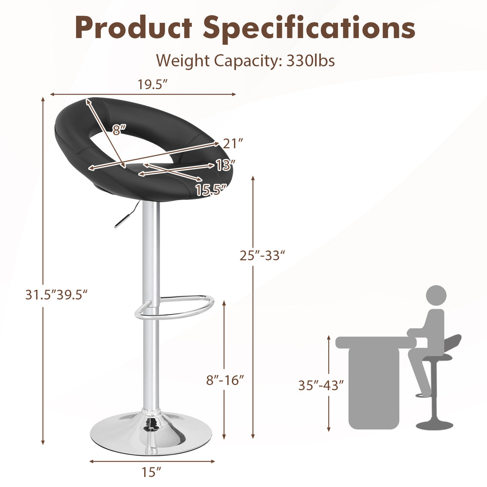 Height adjustable black bar stool with hollow back, footrest, and electroplated metal base, ideal for personalized.