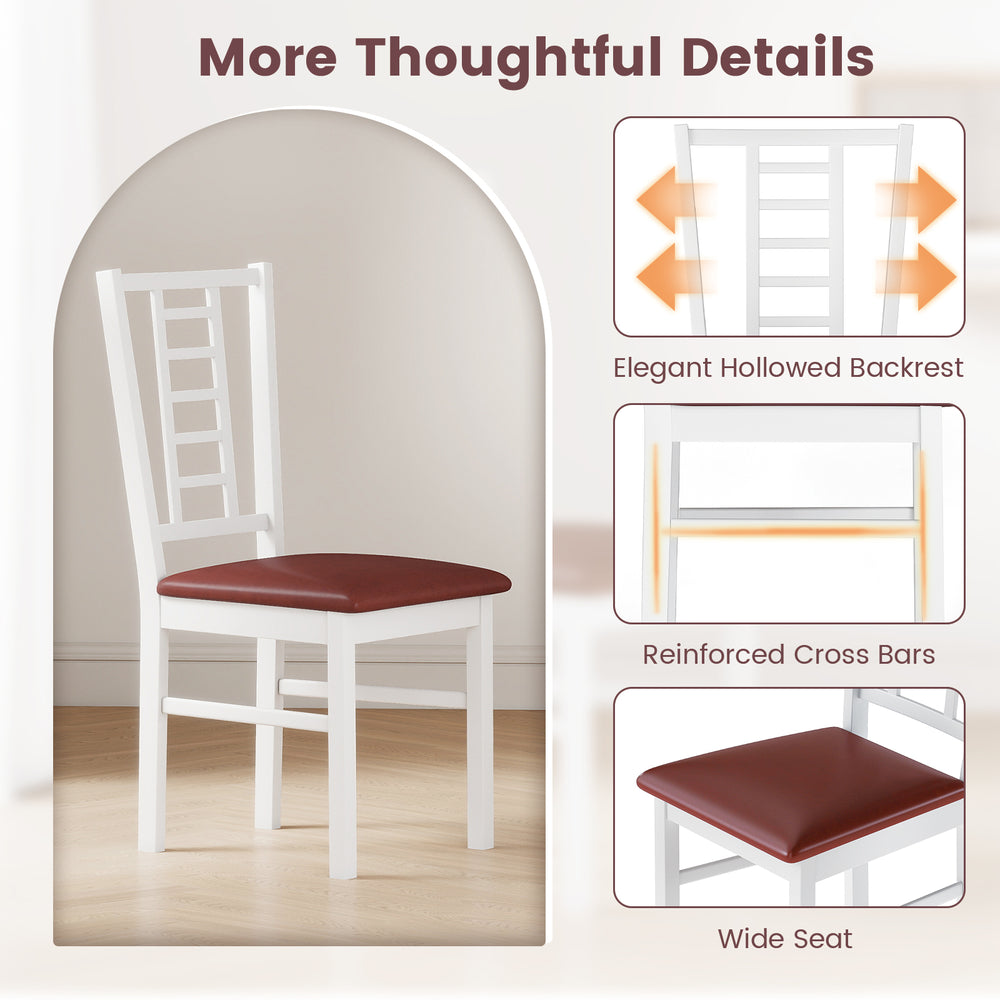 White PU leather upholstered dining chair with high backrest and wide seat, ideal for kitchen and dining room use.