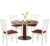 Set of four white PU leather upholstered dining chairs with high backrests, perfect for kitchen or dining room use.