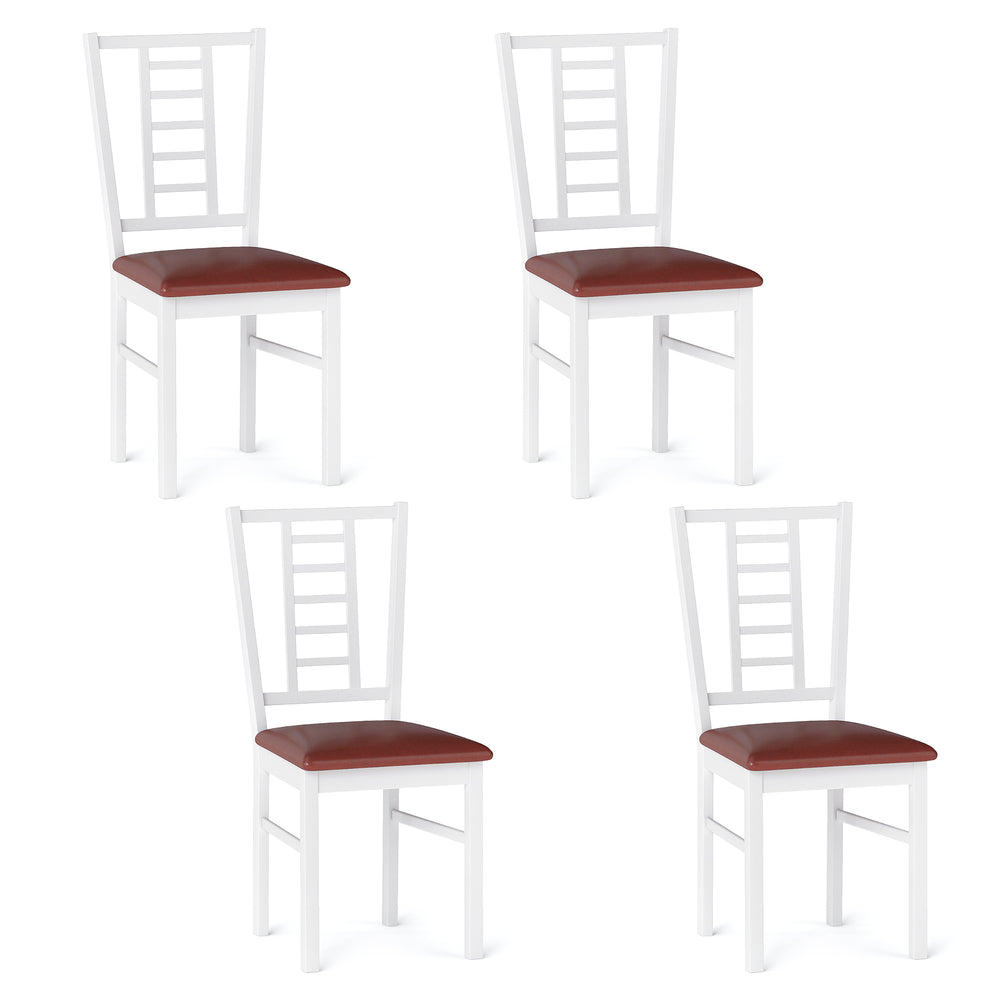 Set of 4 white PU leather upholstered dining chairs with high backrest and wide seat, ideal for dining rooms and.