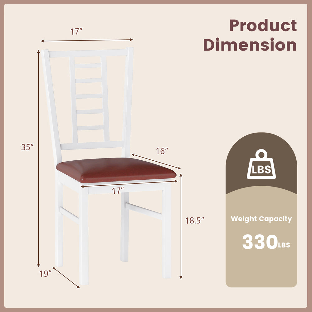 White dining chair with PU leather upholstery, high backrest, and slatted design, ideal for dining rooms and kitchens.