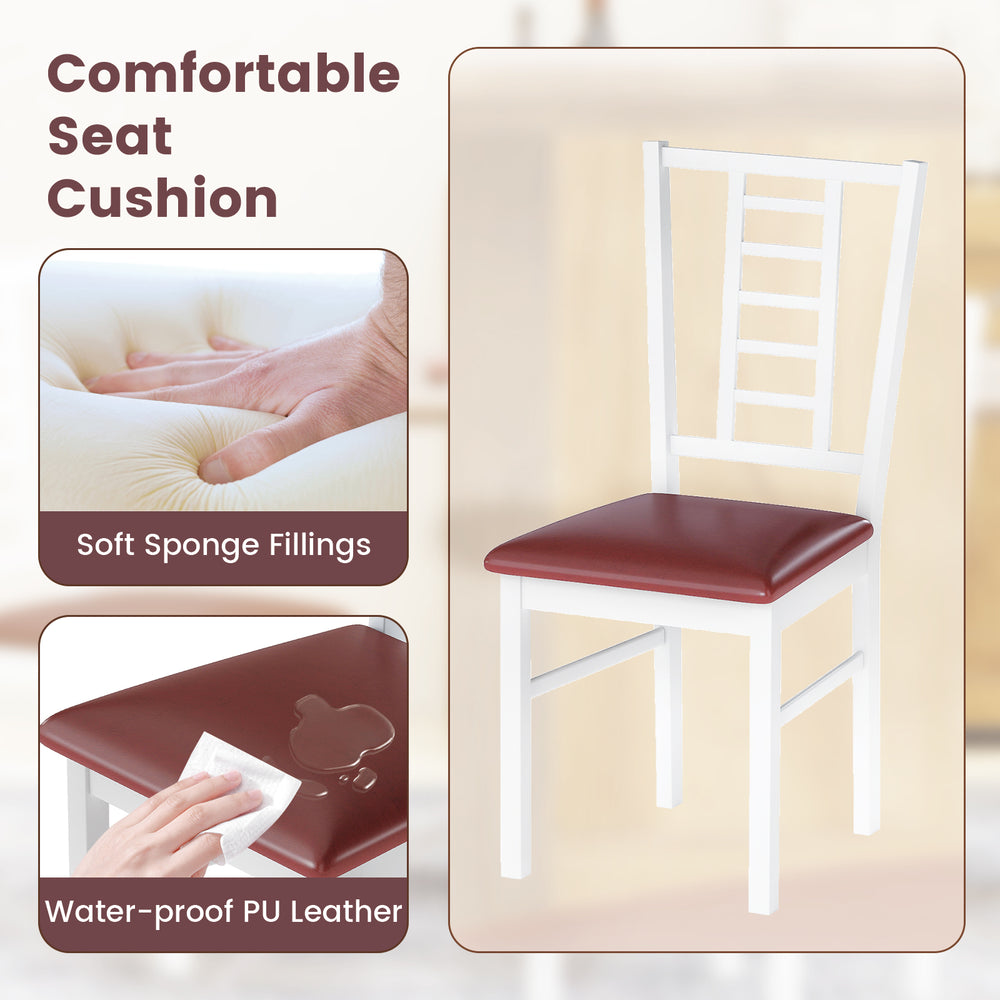 White PU leather dining chair with high backrest and soft sponge cushion, perfect for kitchen or dining room use.