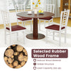 Close-up of the white PU leather upholstery and slatted backrest on a dining chair, perfect for modern dining spaces.