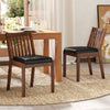 Espresso PU leather upholstered dining chairs with padded seats, featuring ergonomic backrests for comfort in any.