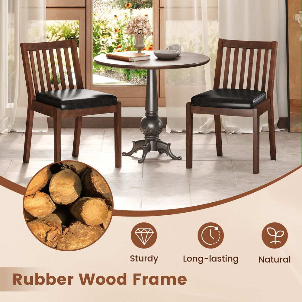 Espresso PU leather upholstered dining chairs with padded seats, featuring a sturdy rubber wood frame for kitchen or.