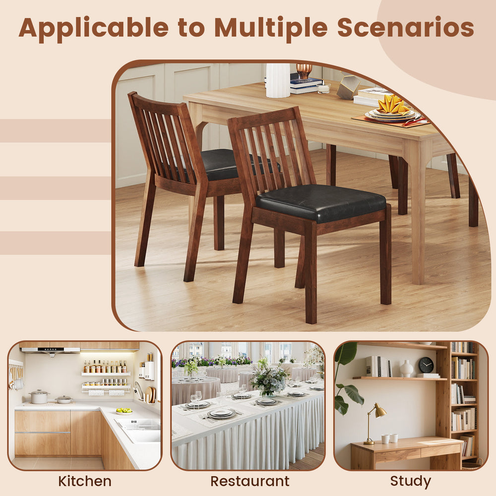 Espresso PU leather upholstered dining chair set with padded seat, ideal for kitchen, restaurant, or study use.