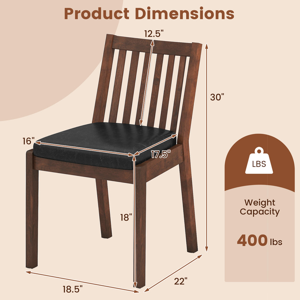 Espresso PU leather dining chair dimensions with padded seat, slatted backrest, and 400 lbs weight capacity.