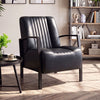 Black PU leather upholstered armchair showcasing a smooth finish and stylish ribbed backrest, perfect for modern interiors.