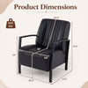 Black PU leather upholstered armchair with padded seat, ergonomic design, and solid metal legs for comfortable lounging.