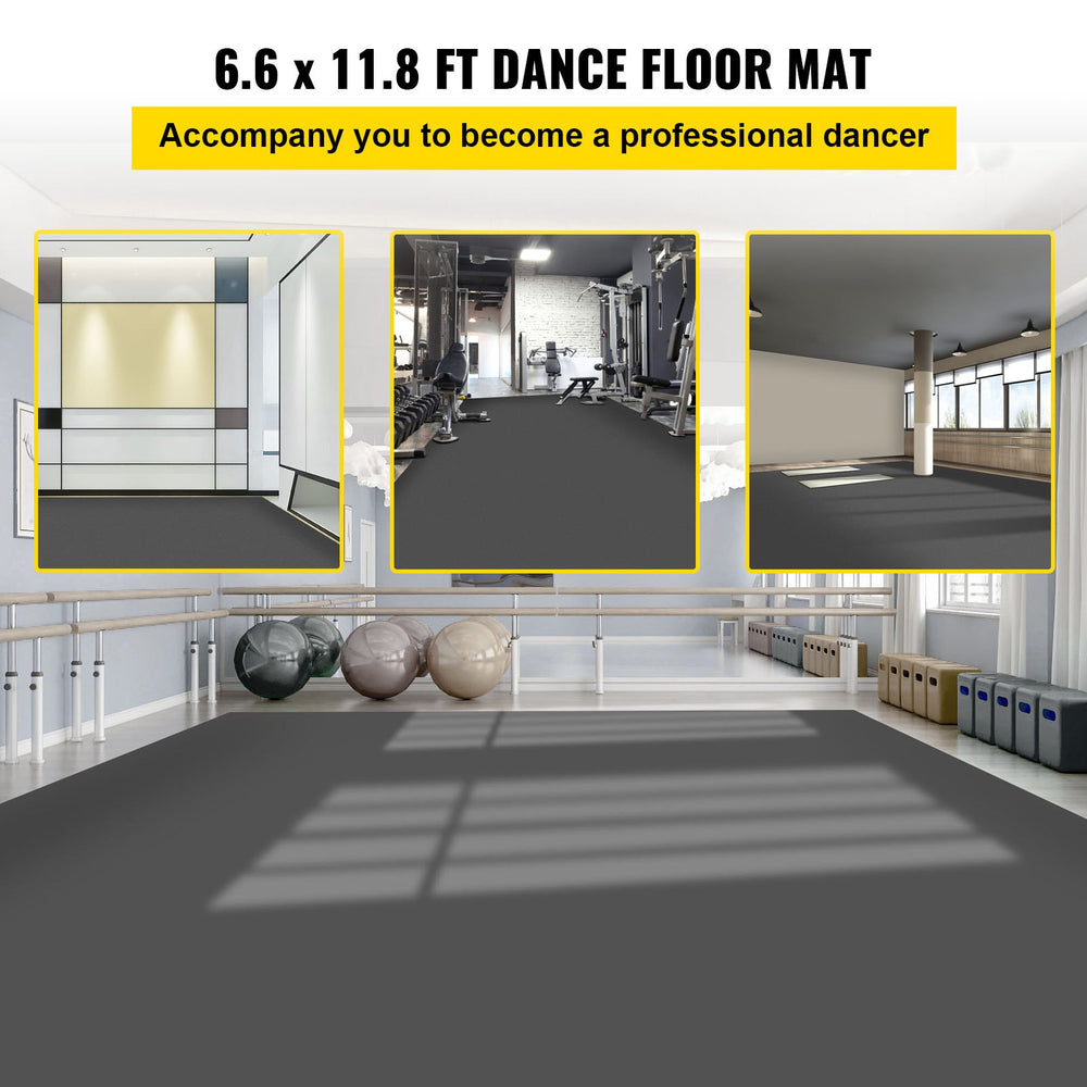 Vevor Portable Dance Floor 6.6' x 11.8' PVC 0.06" Thickness Grey/Black Reversible Non-Slip Wearproof New