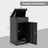 Package delivery box dimensions showing lockable door, anti-theft board, and galvanized steel construction for outdoor.