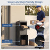 Package delivery box with anti-theft baffle, coded lock, and sloped roof for secure outdoor parcel storage.