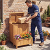 Package delivery box with planter, made of acacia wood, featuring an openable lid for easy access in outdoor spaces.