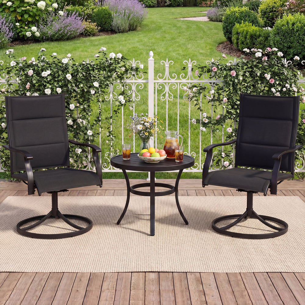 Padded Patio Swivel Chairs Set of 2 Ergonomic Outdoor Dining Chairs with Breathable Fabric-Black - Gallery View 1 of 9
