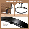Detail of the padded patio swivel chair showing the heavy-duty metal frame and anti-slip foot pads for stability.