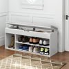 Padded Seat Shoe Bench with Hidden Storage and 3 Open Shelves-White - Gallery View 1 of 10
