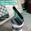 Control panel of the air purifier featuring smart touch controls, timer settings, and child lock for easy operation.