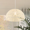 Beige farmhouse rattan pendant light with adjustable hanging rope, ideal for living room or kitchen decor.