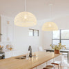 Beige farmhouse rattan pendant lights with adjustable hanging rope, perfect for kitchen or living room decor.