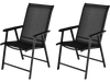 Set of 2 black outdoor patio folding chairs with ergonomic armrests, featuring a durable metal frame for indoor and.