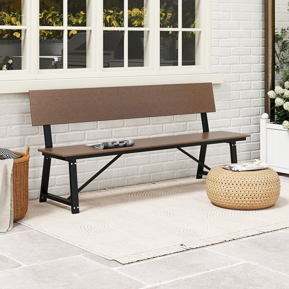 72 Inch Extra Long Bench with All-Weather HDPE Seat & Back for Yard Garden Porch-Brown - Gallery View 1 of 9