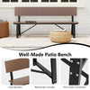 72-inch brown patio bench with HDPE seat and back, featuring a cozy backrest and heavy-duty metal frame for outdoor use.