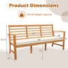 Patio 64-inch wood bench with slatted seat, off-white cushion, supports 1200 lbs, ideal for backyard seating.