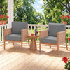 Patio acacia wood chair set of 2 with gray cushions and woven rope armrests, perfect for backyard relaxation.