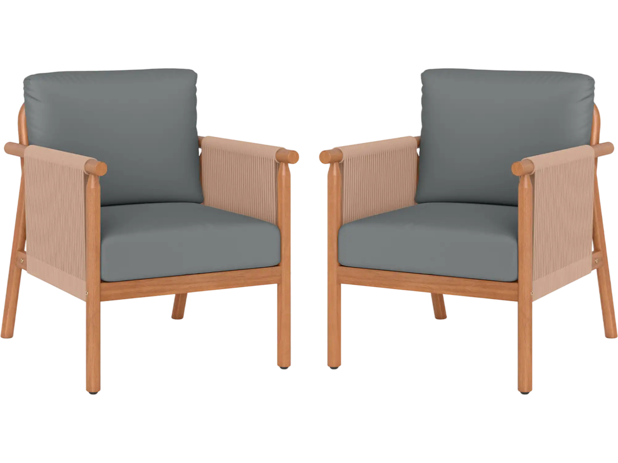 Costway Patio Acacia Wood Dining Chair Set of 2 Woven Rope Armrests Cushions 88484326 New