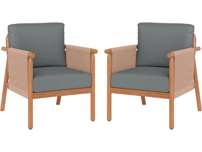 Costway Patio Acacia Wood Dining Chair Set of 2 w/ Woven Rope Armrests & Cushions 88484326 New