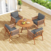 Patio Acacia Wood Chair Set of 4 with Woven Rope Armrests and Seat Back Cushions for Backyard-Gray - Gallery View 1 of 9