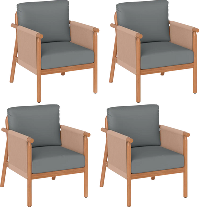 Costway Patio Acacia Wood Dining Chair Set of 4 Woven Rope Cushions 42903549 New