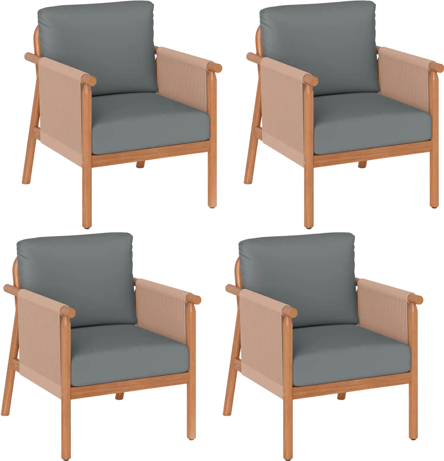 Costway Patio Acacia Wood Dining Chair Set of 4 Rope Armrests Cushions 42903549 New