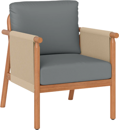 Costway Patio Acacia Wood Chair Woven Rope Armrests Cushions 92295242 New