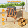 Patio acacia wood chair with woven rope armrests and gray cushions, perfect for backyard relaxation and stylish comfort.