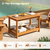 Acacia wood coffee table with 2-tier design, ideal for snacks and drinks, perfect for indoor or outdoor use.