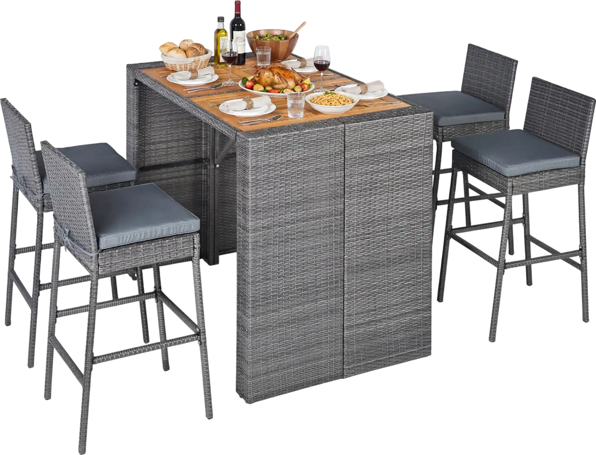 Costway 5-Piece Patio Acacia Wood Outdoor Bar Dining Set 83782025 New