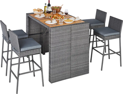 Costway 5-Piece Patio Acacia Wood Outdoor Bar Dining Set 83782025 New