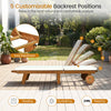 Patio acacia wood lounge chair with 5-position backrest, thick cushion, and built-in wheels for easy outdoor mobility.