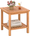 Patio Acacia Wood Side Table with Slatted Tabletop and Storage Shelf
