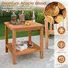 Acacia wood side table with slatted tabletop and storage shelf, perfect for patio or indoor use, built to last.