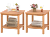 Patio Acacia Wood Side Table Set of 2 with Slatted Tabletop and Storage Shelf