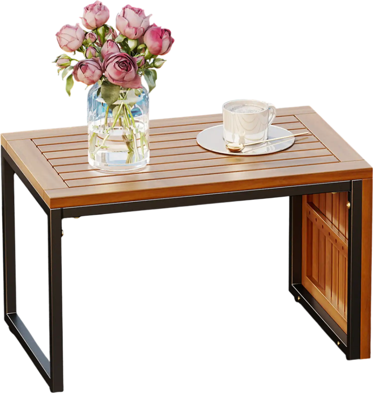 Costway 2-in-1 Convertible Patio Acacia Wood Side Coffee Table 99635853 New