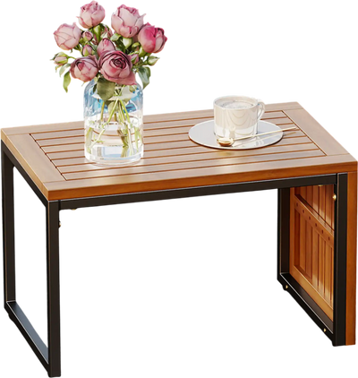 Costway 2-in-1 Convertible Patio Acacia Wood Side Table Set of 2 72926440 New