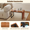 Convertible patio side table set of 2 features a slatted acacia wood surface and heavy-duty metal frame for stability.