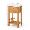 Acacia wood storage cabinet with faux marble countertop, featuring two drawers and wine holders, ideal for patio use.